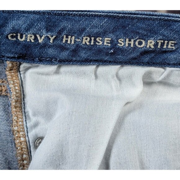 American Eagle Next Level Stretch Curvy Midi Hi Rise Size 12 Distressed Shorts - Picture 4 of 5